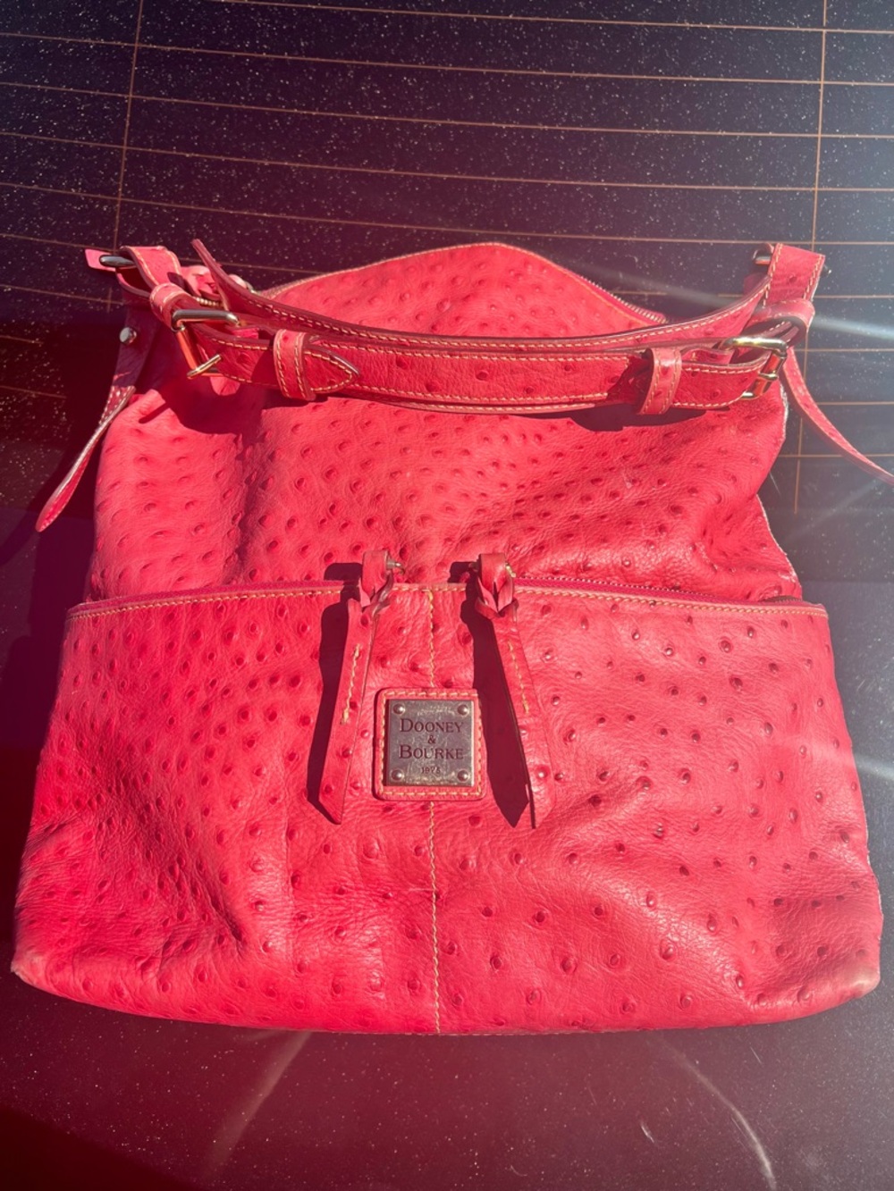 Dooney & Bourke Large Pink Ostrich Pocket Sac shoulder bag - Picture 2 of 16